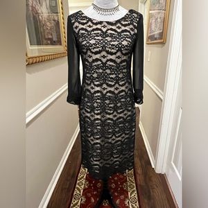 Preloved R &  M Richards Black Lace over Nude Lining Formal Sheath Dress